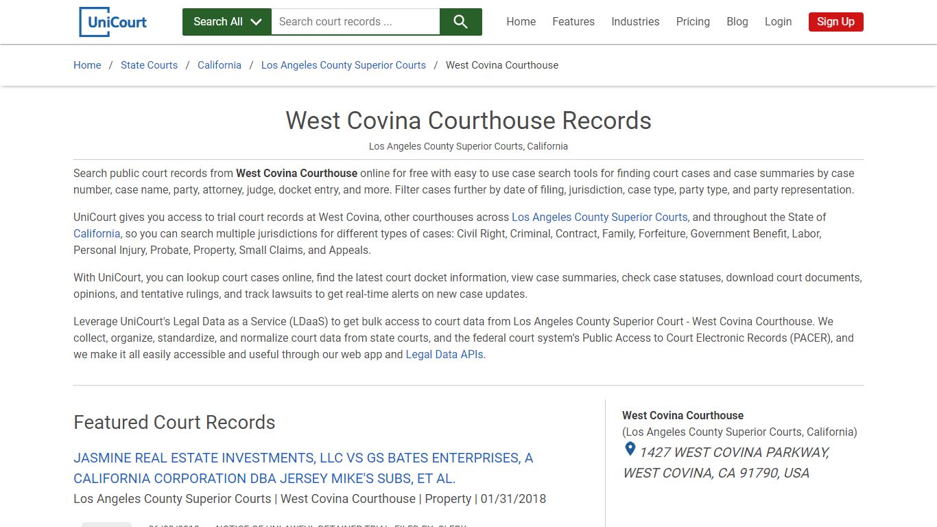 West Covina Courthouse Records | Los Angeles | UniCourt