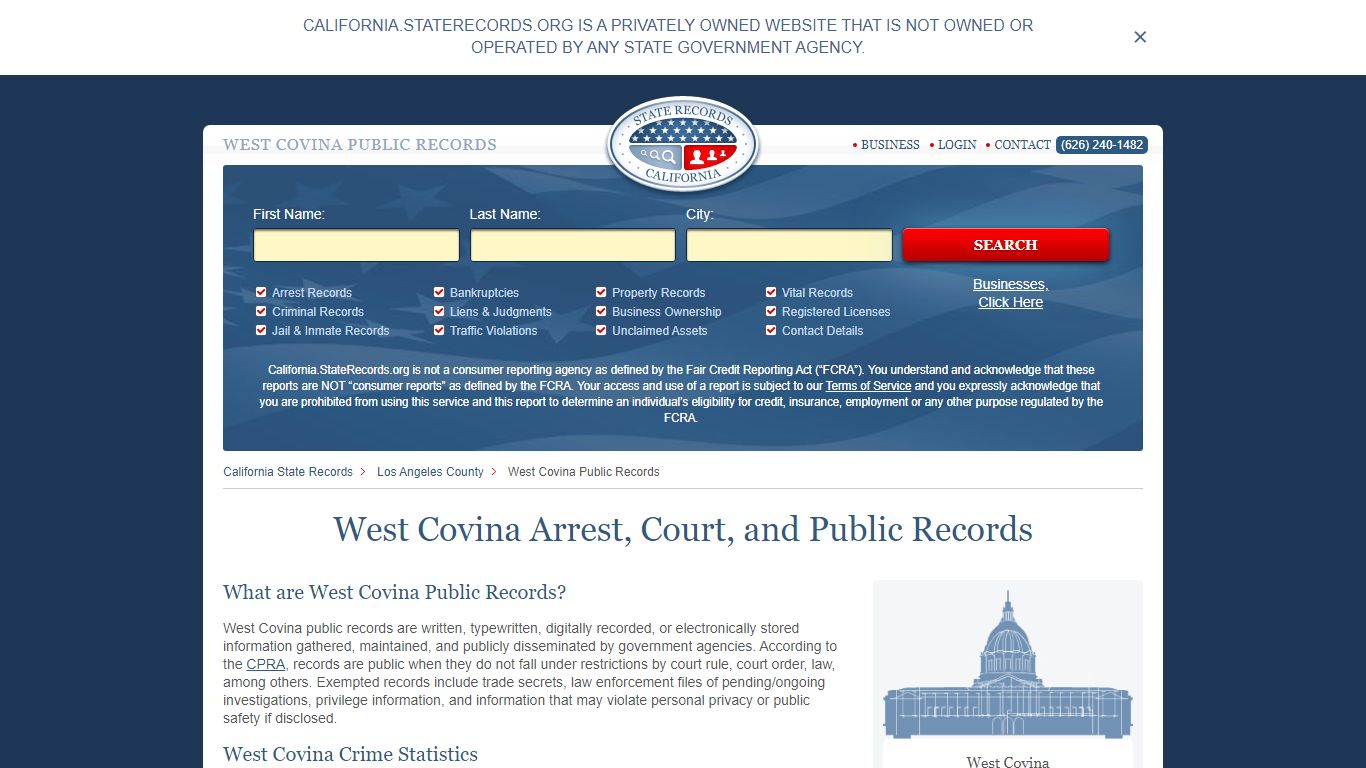 West Covina Arrest, Court, and Public Records